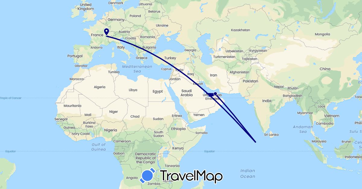 TravelMap itinerary: driving in United Arab Emirates, Switzerland, Maldives, Qatar (Asia, Europe)